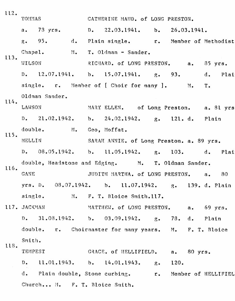 FD-BCMI 32 - P31.jpg - Long Preston Baptist Church -  Index of Burial Register in Date Order  - 1941 to 1943